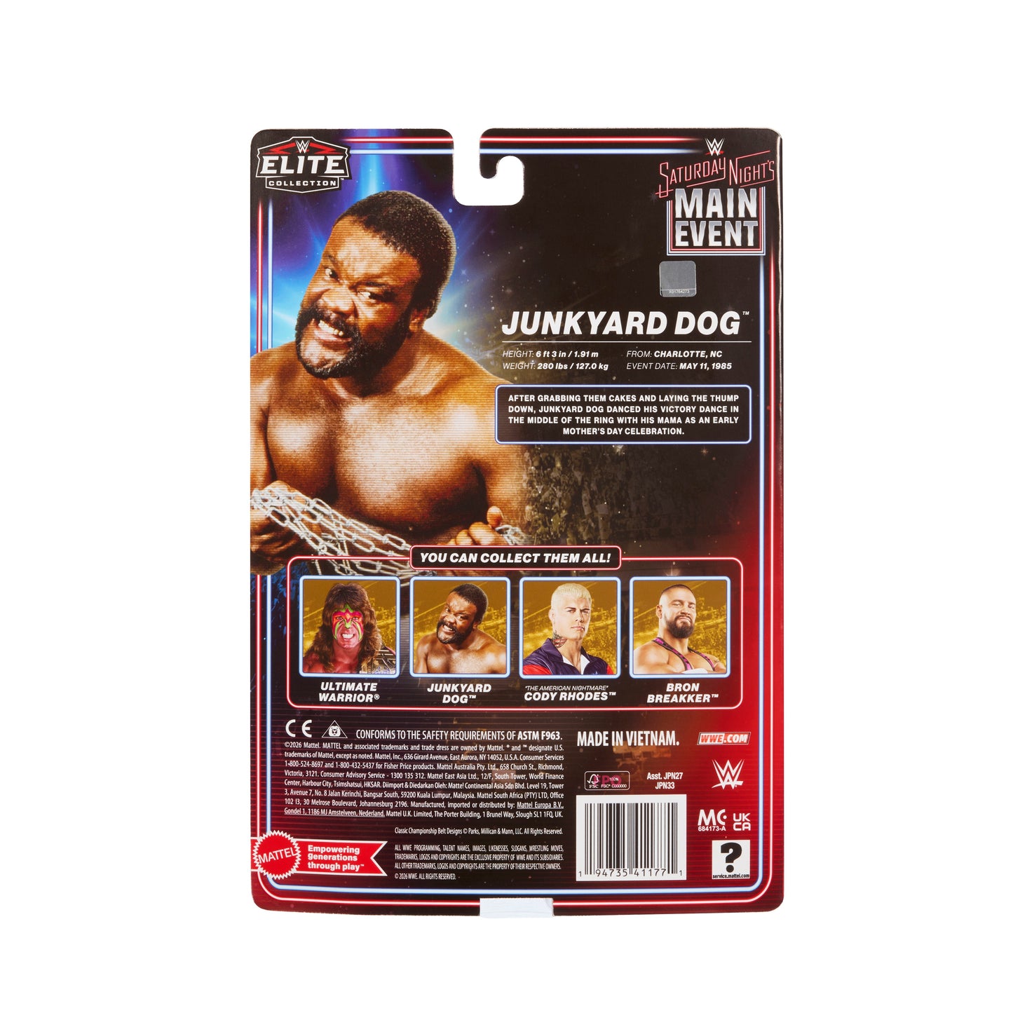 2026 WWE Mattel Elite Collection Saturday Night's Main Event Series 2 Junkyard Dog [Exclusive]