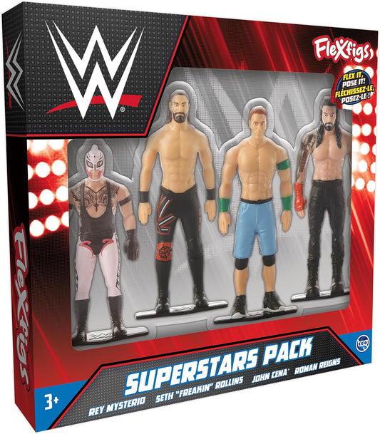2024 WWE TCG Toys FleXfigs Superstars Pack: Rey Mysterio, Seth "Freakin" Rollins, John Cena & Roman Reigns