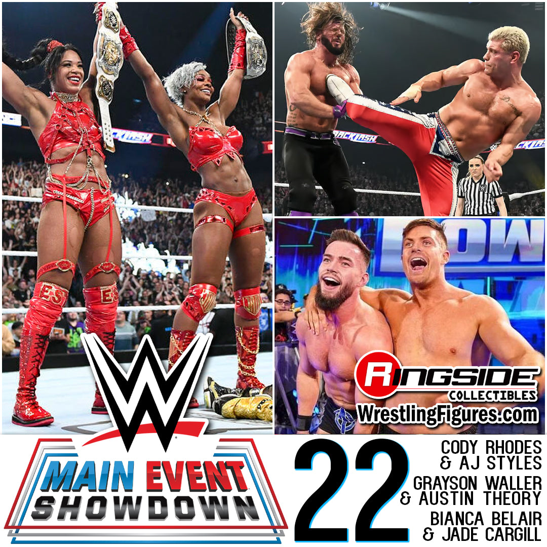 Mattel WWE Main Event Showdown 2-Pack – Action Figure Austin Theory & Grayson Waller, Serie #22, 15,2 Cm Con Accessori, Da Collezione