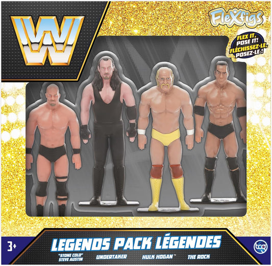 2024 WWE TCG Toys FleXfigs Legends Pack: Steve Austin, Hulk Hogan, Undertaker & The Rock