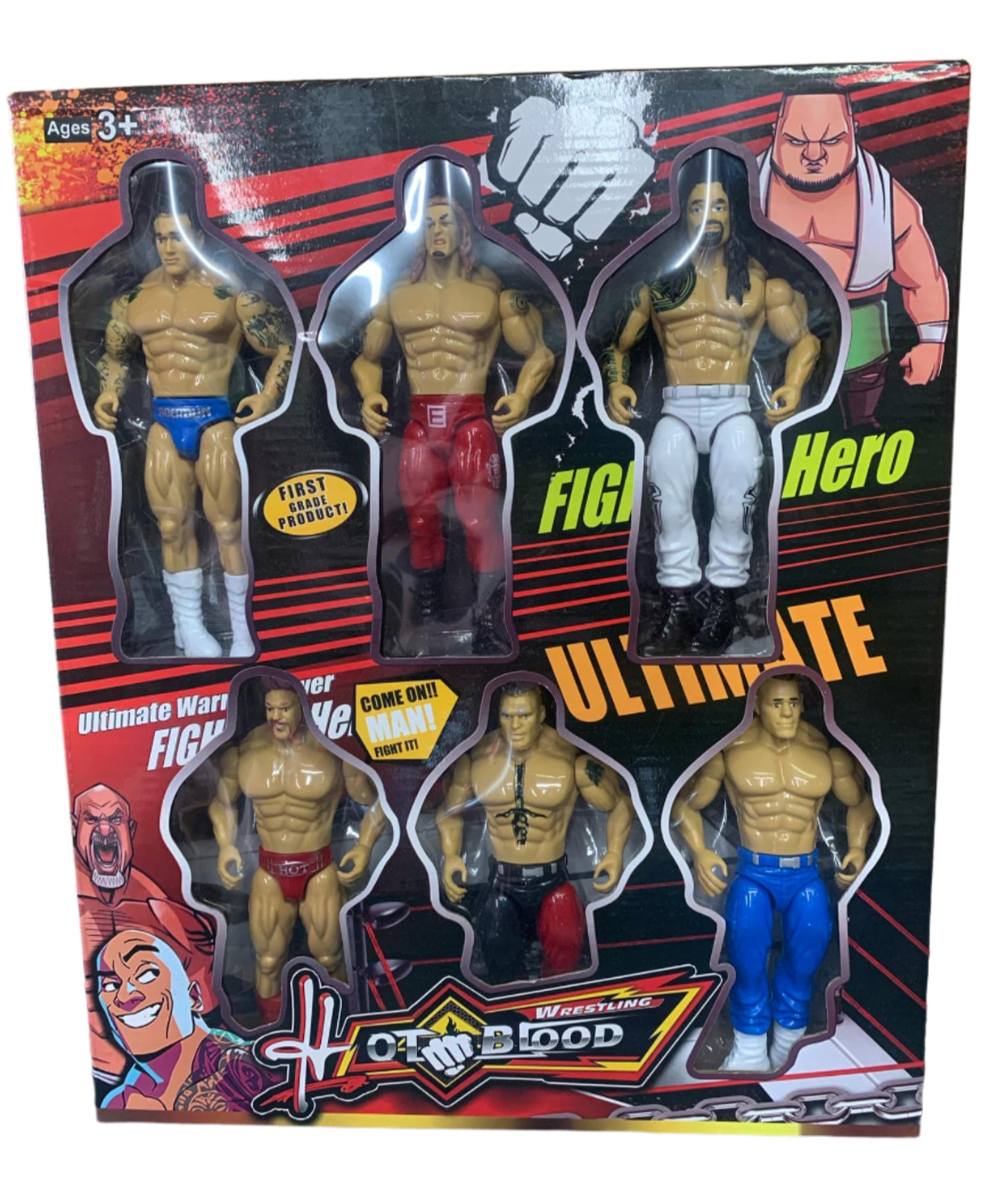 Ultimate Warrior Power FIGHTING Hero Hot Blood Bootleg/Knockoff 6-Pack
