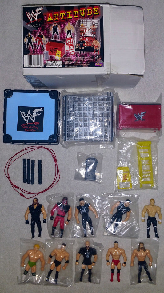 2000 WWF Just Toys Micro Bend-Ems Mailaway Attitude Set: Billy Gunn, Hunter Hearst Helmsley, Kane, Ken Shamrock, Road Dogg Jesse James, Stone Cold Steve Austin, The Rock & Undertaker