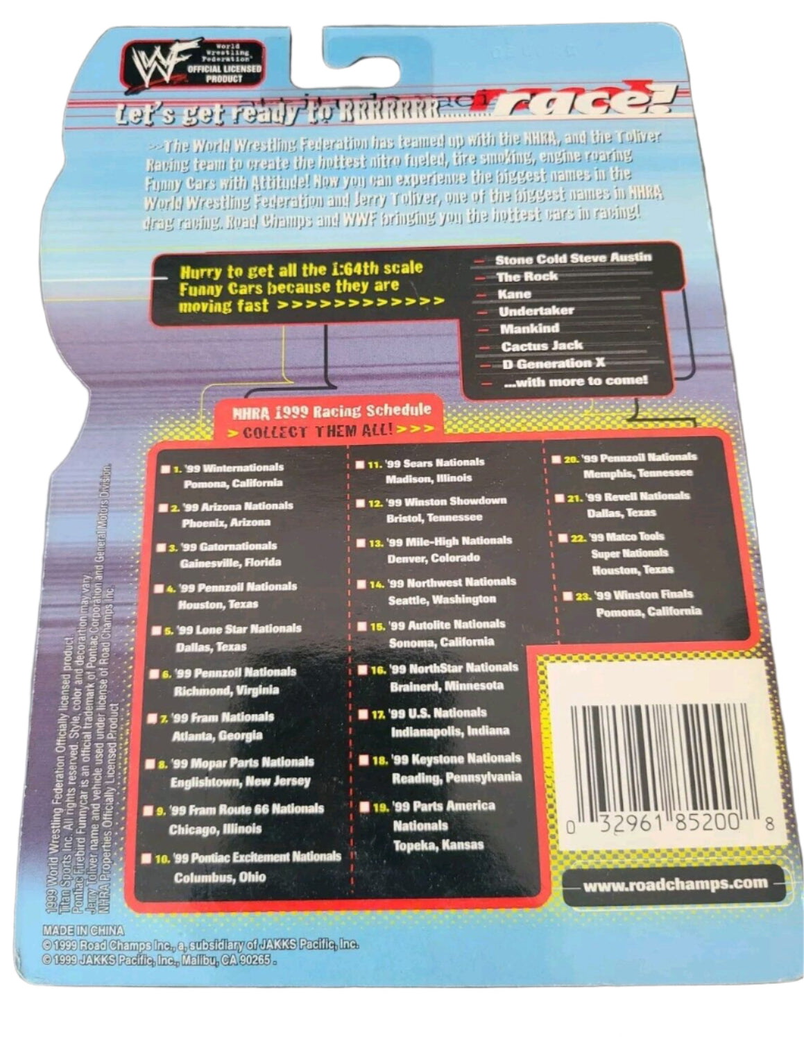 1999 WWF Jakks Pacific Attitude Racing 1:64 Scale Sable Bomb Road