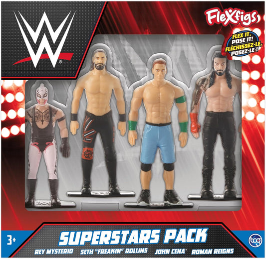 2024 WWE TCG Toys FleXfigs Superstars Pack: Rey Mysterio, Seth "Freakin" Rollins, John Cena & Roman Reigns