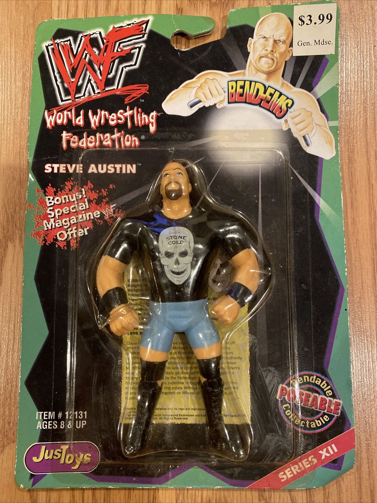 1999 WWF Just Toys Bend-Ems Series 12 Steve Austin [With Skull Shirt]