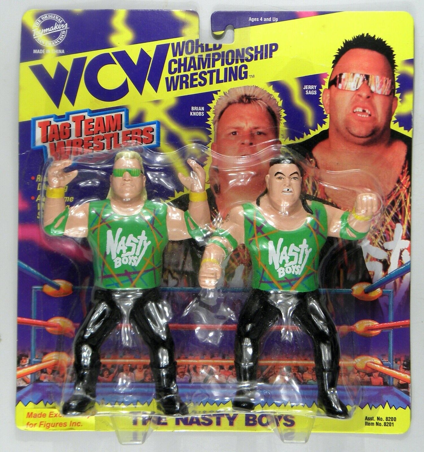 1996 WCW OSFTM Collectible Wrestlers [LJN Style] Tag Team Wrestlers Series 3 The Nasty Boys: Brian Knobs & Jerry Sags [With Green Shirts, Exclusive]