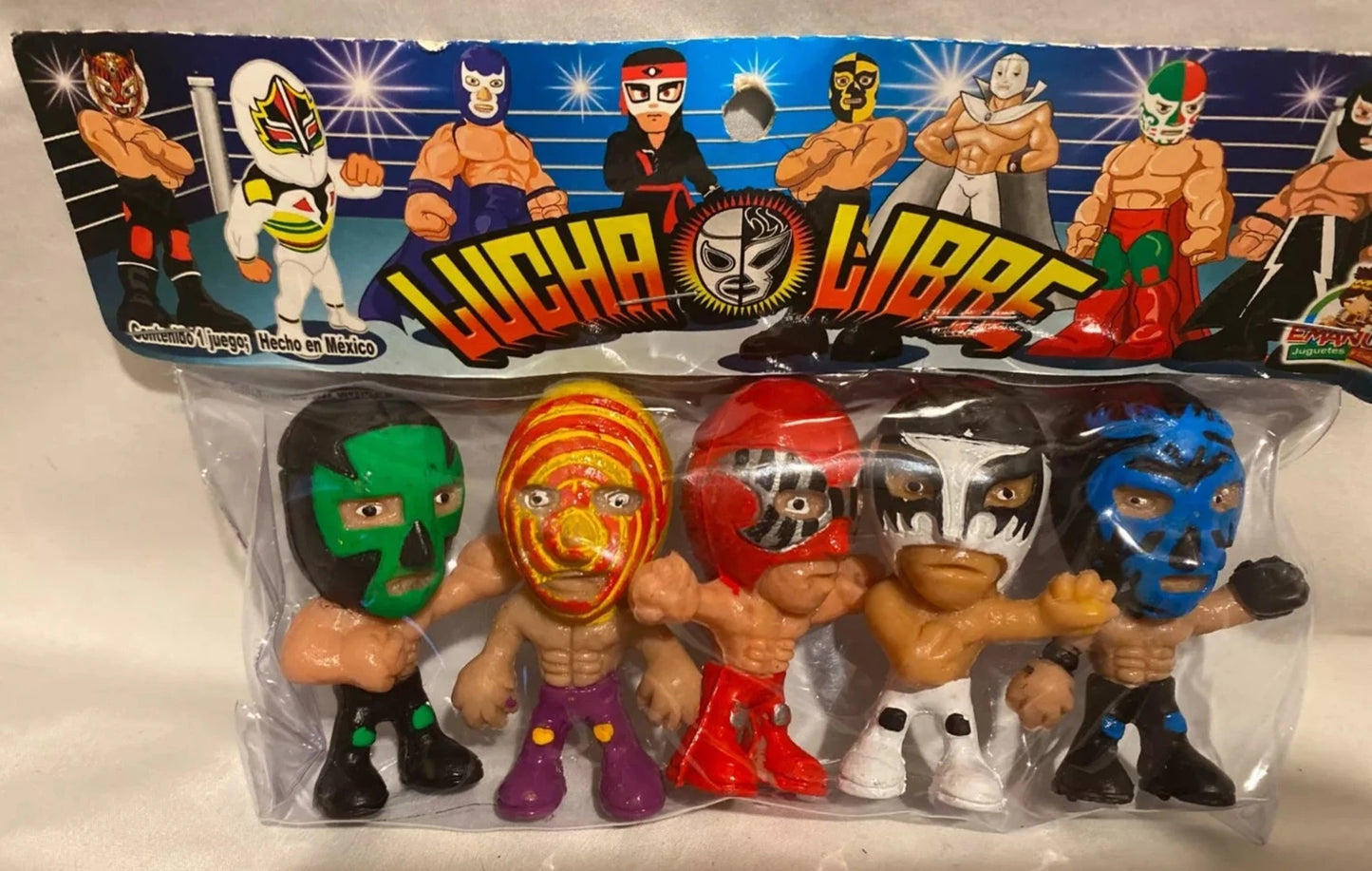 Emanuel Juguetes 2.5" Lucha Libre Cabezones: Espanto, Sicodelico, Cien Caras, Lizmark & Mano Negra