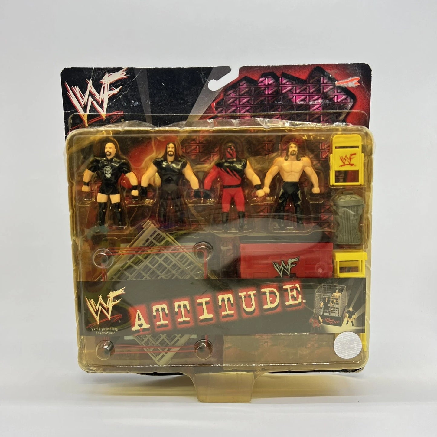 1998 WWF Just Toys Micro Bend-Ems Attitude Stone Cold Steve Austin [Skull Shirt], Undertaker, Kane & Edge