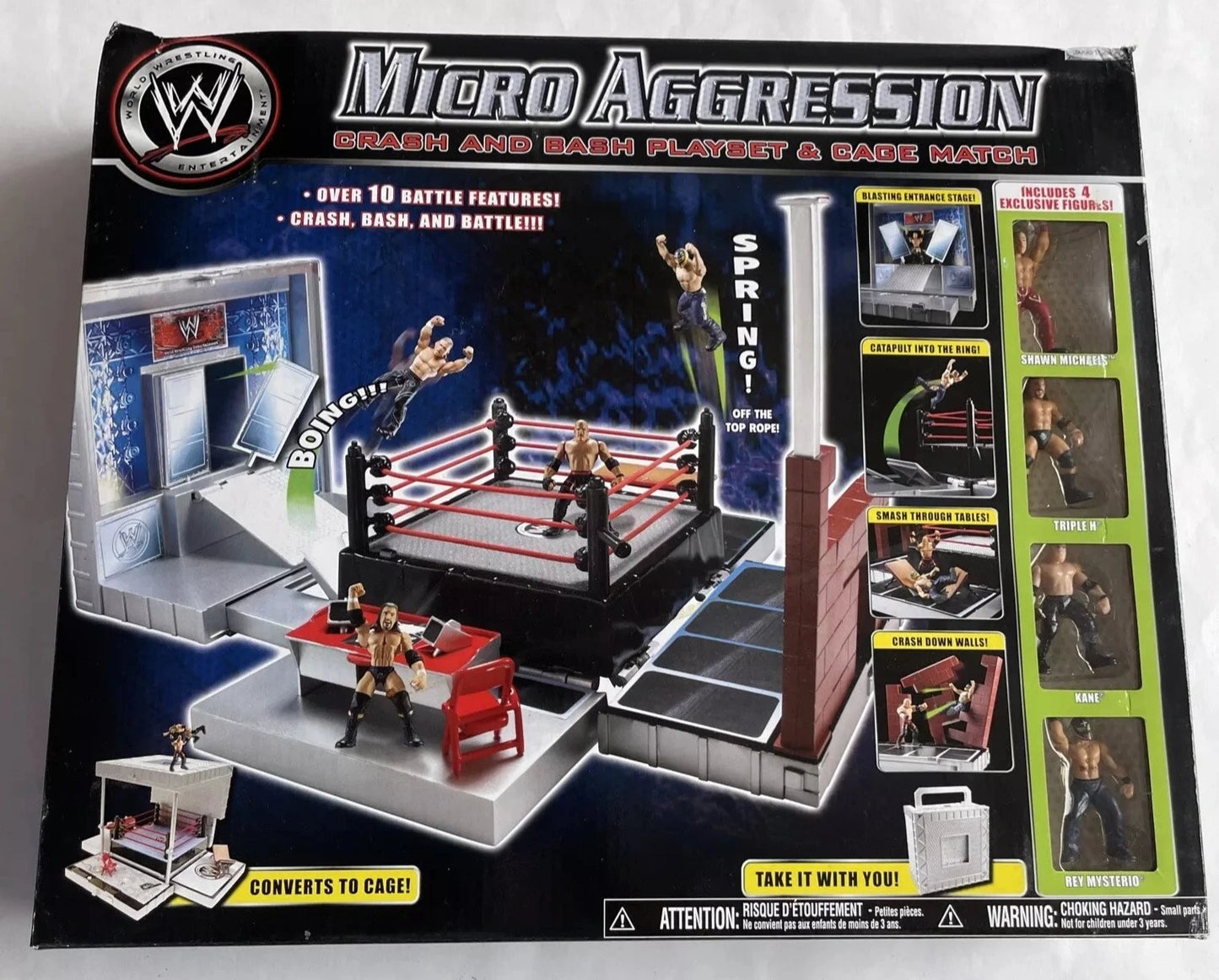 2006 WWE Jakks Pacific Micro Aggression Crash and Bash Playset & Cage Match [With Shawn Michaels, Triple H, Kane & Rey Mysterio]