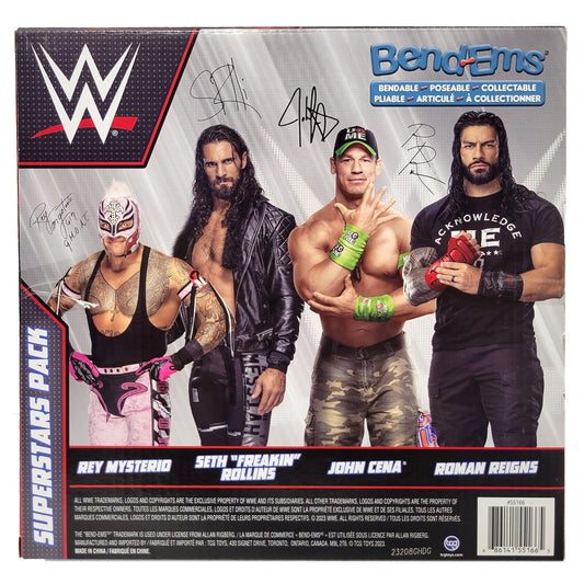 2023 WWE TCG Toys Bend-Ems Superstars Pack: Rey Mysterio, Seth "Freakin" Rollins, John Cena & Roman Reigns