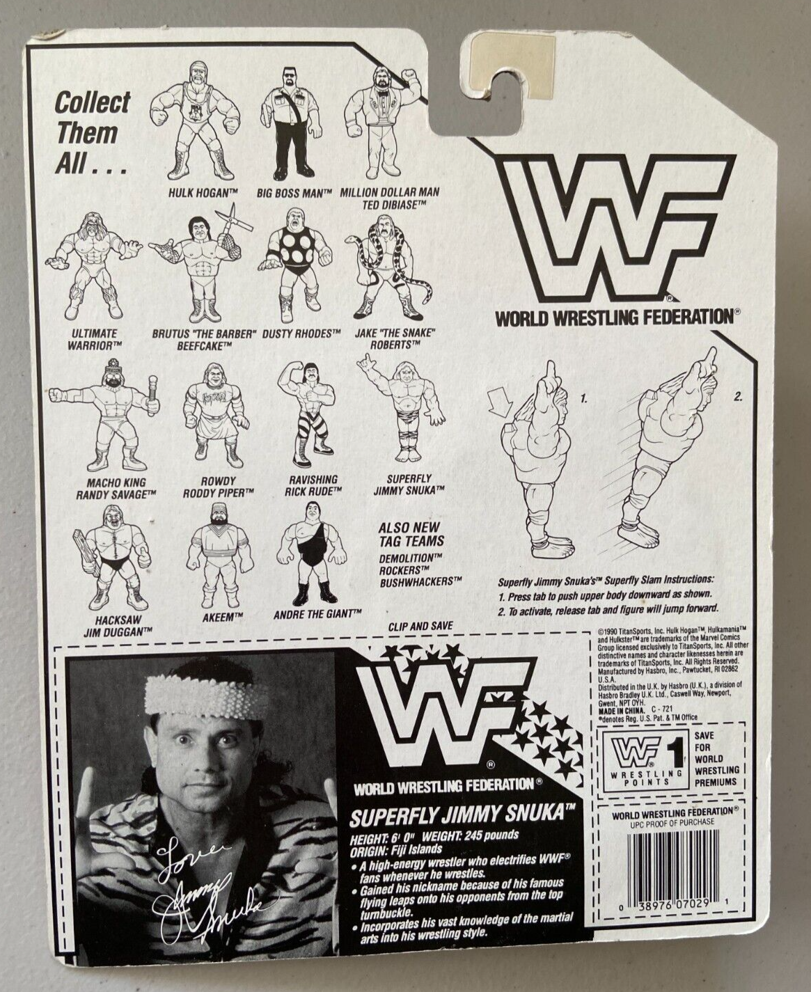 1991 WWF Hasbro Series 2 Jimmy Snuka with Superfly Slam
