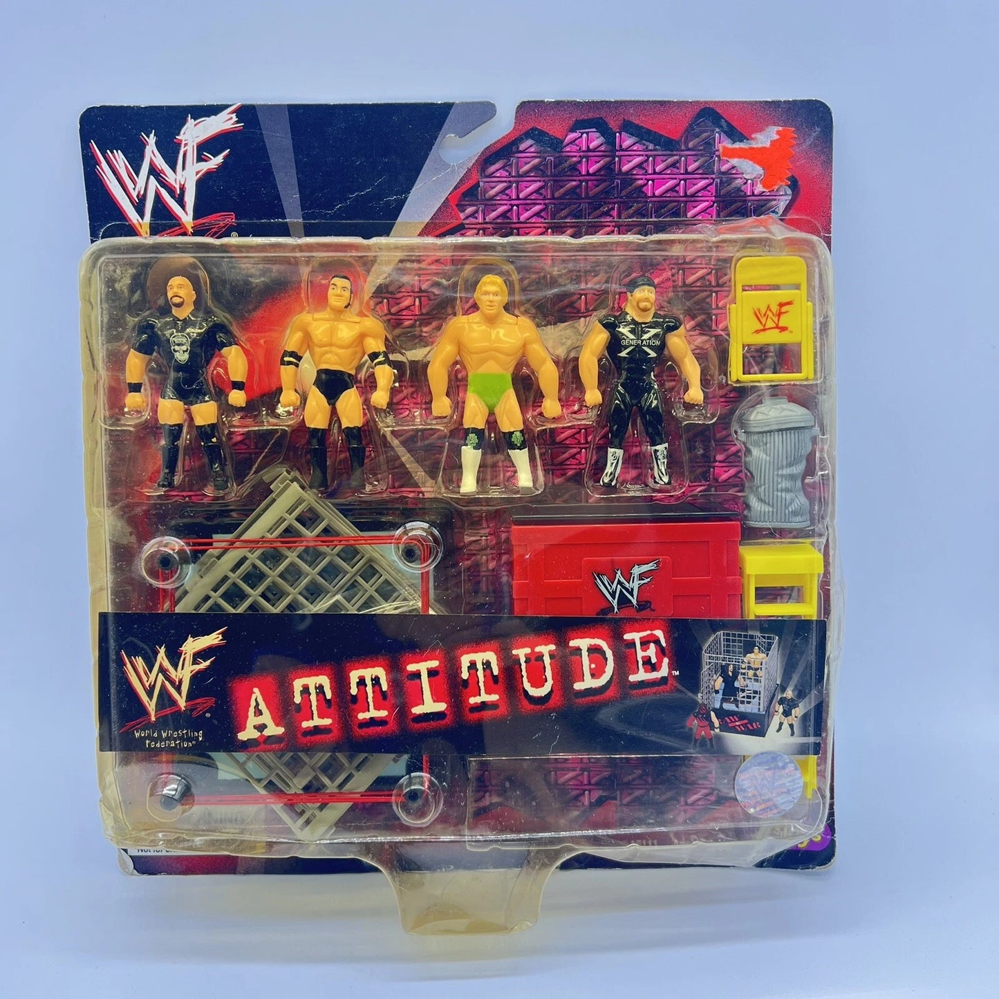1998 WWF Just Toys Micro Bend-Ems Attitude Stone Cold Steve Austin [Skull Shirt], The Rock, Billy Gunn & Road Dogg Jesse James