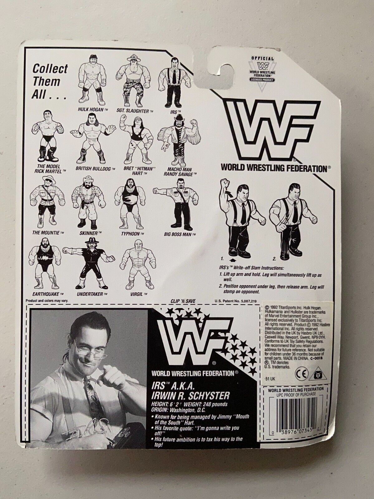 Figurine de lutte originale IRS Irwin R. Schyster Hasbro WWF Figurine de lutte originale IRS Irwin R. Schyster Hasbro WWF