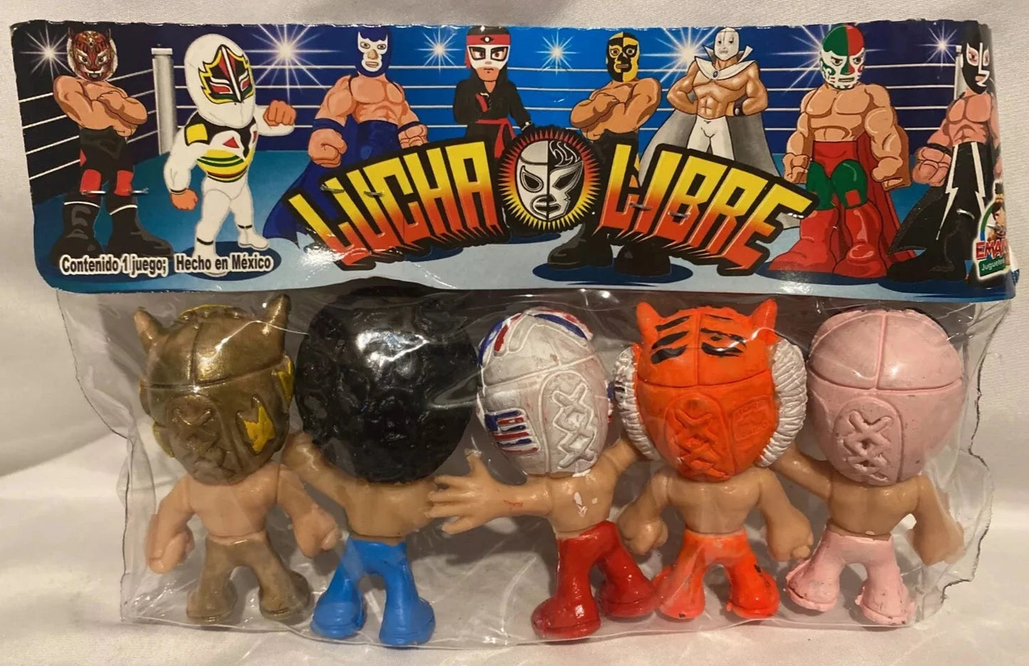 Emanuel Juguetes 2.5" Lucha Libre Cabezones: Gallo Tapado, El Felino, Love Machine, Mr. Niebla & Puma King