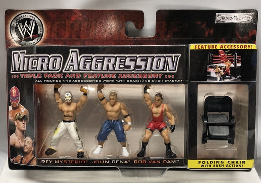 2007 WWE Jakks Pacific Micro Aggression Series 1 Rey Mysterio, John Cena & Rob Van Dam