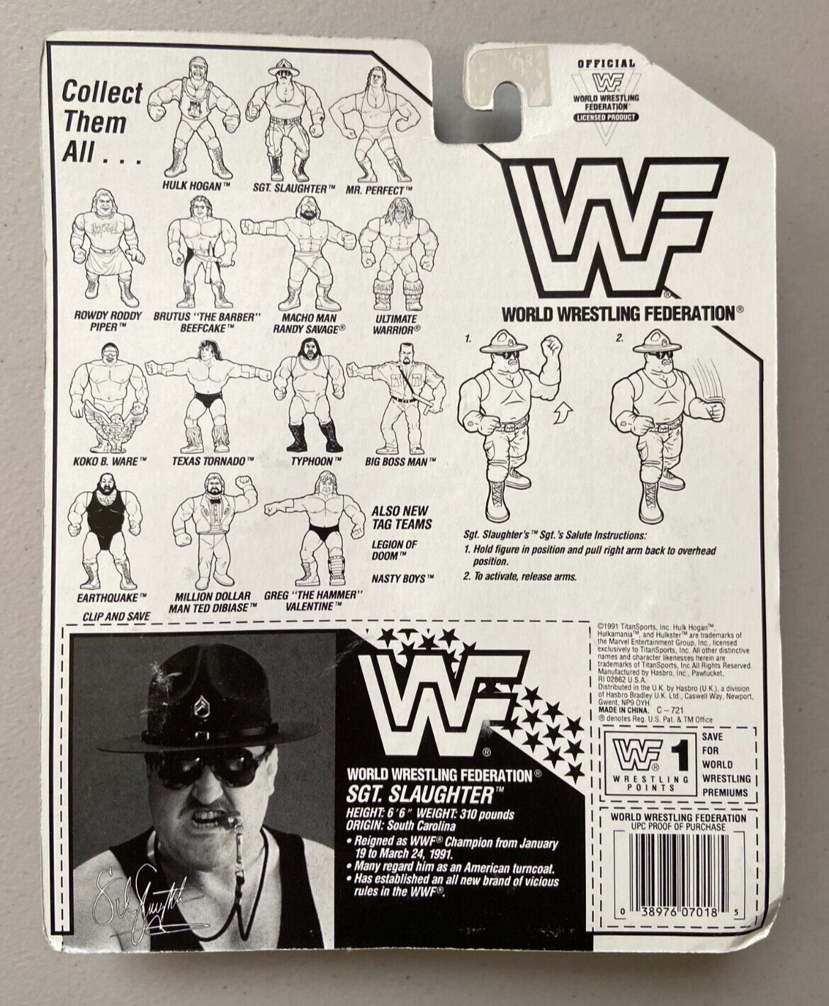 1992 WWF Hasbro Series 3 Sgt. Slaughter with Sgt.'s Salute!