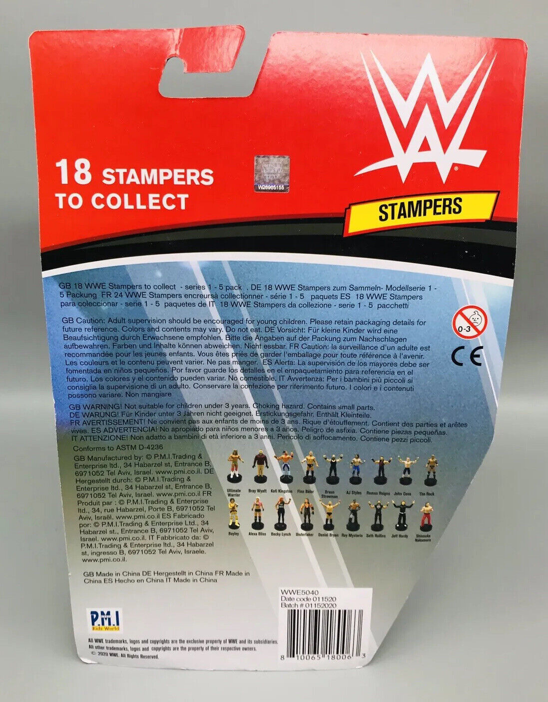 2020 WWE PMI Stampers 5-Pack: The Rock, Rey Mysterio, Becky Lynch, Ultimate Warrior & Shinsuke Nakamura