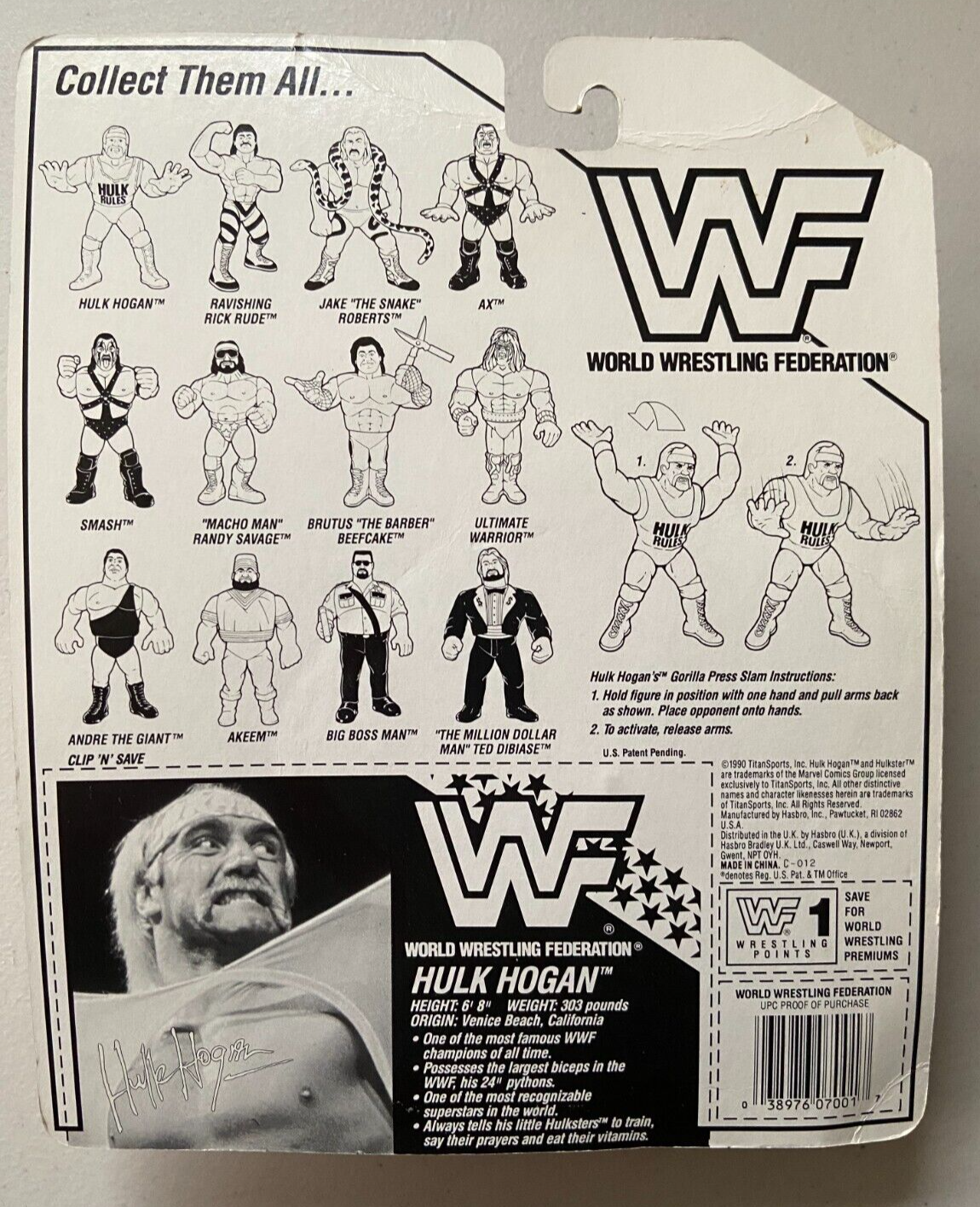 1990 WWF Hasbro Series 1 Hulk Hogan with Gorilla Press Slam 1990 WWF Hasbro Series 1 Hulk Hogan with Gorilla Press Slam
