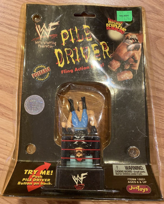 1999 WWF Just Toys Micro Bend-Ems Pile Driver Fling Action Ring Shawn Michaels & X-Pac