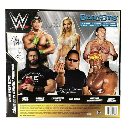 2023 WWE TCG Toys Bend-Ems Main Event Icons: Charlotte Flair, Bruno Sammartino, The Rock, John Cena, Roman Reigns & Hulk Hogan