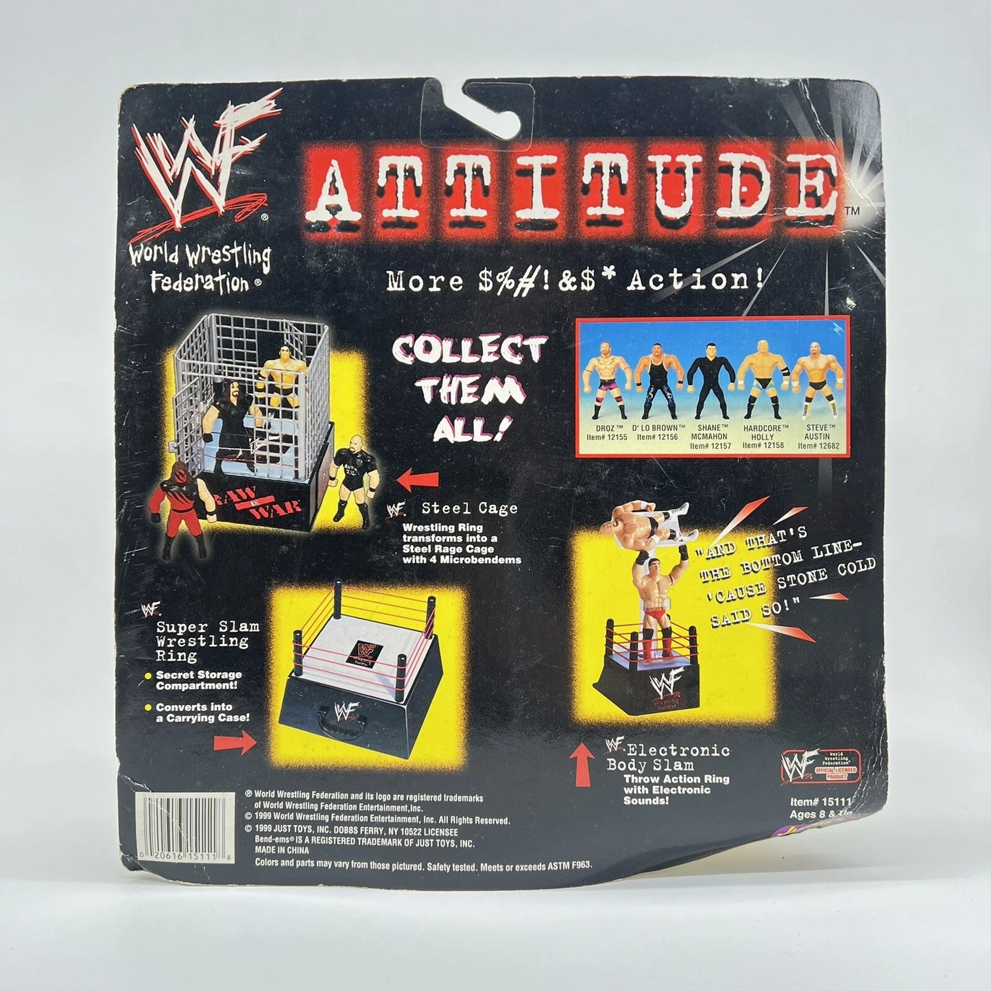 1998 WWF Just Toys Micro Bend-Ems Attitude Stone Cold Steve Austin [Skull Shirt], Undertaker, Kane & Edge
