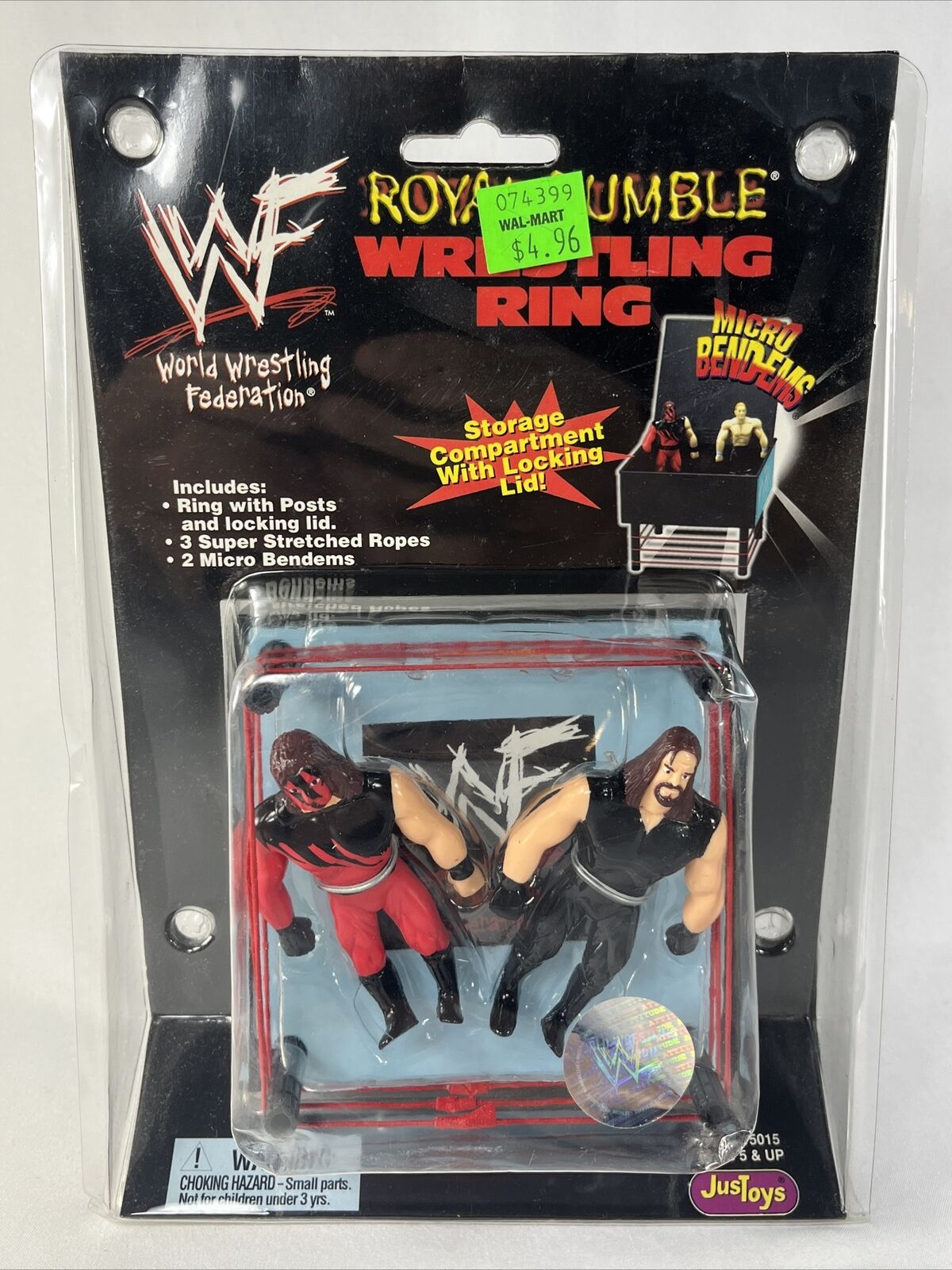 1998 WWF Just Toys Micro Bend-Ems Royal Rumble Wrestling Ring Kane & U ...
