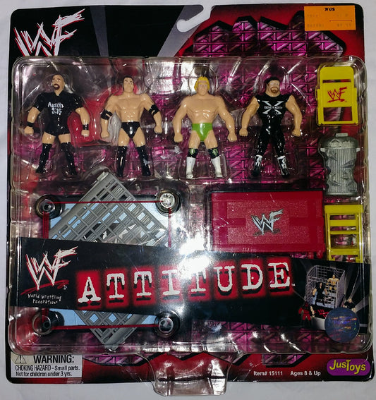 1998 WWF Just Toys Micro Bend-Ems Attitude Stone Cold Steve Austin, The Rock, Billy Gunn & Road Dogg Jesse James