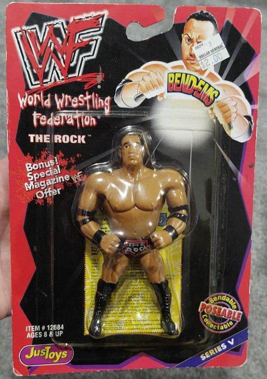 1999 WWF Just Toys Bend-Ems Series 5 The Rock [With Ring Gear On The Rock Card]