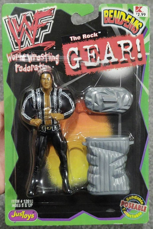2000 WWF Just Toys Bend-Ems Gear! The Rock [With Black & White Shirt & Garbage Can]