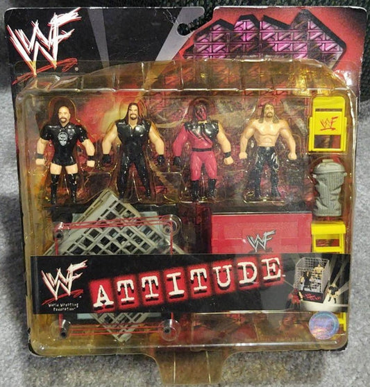 1998 WWF Just Toys Micro Bend-Ems Attitude Stone Cold Steve Austin [Skull Shirt], Undertaker, Kane & Edge