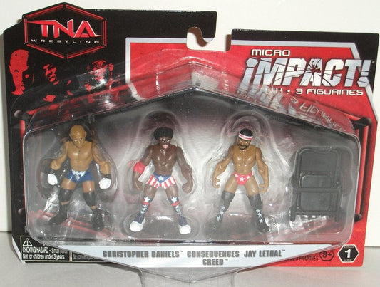 2010 TNA Wrestling Jakks Pacific Micro Impact! Series 1 Christopher Daniels, Consequences Creed & Jay Lethal