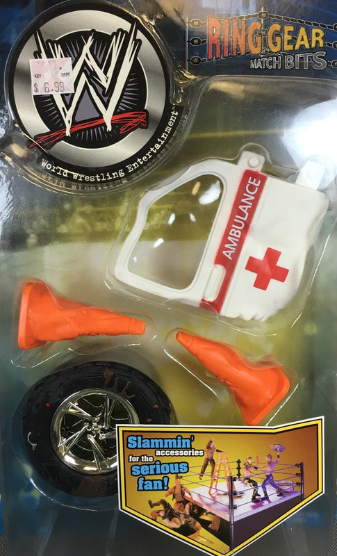 2002 WWE Jakks Pacific Ring Gear Match Bits: Ambulance Door, Cones & Tire
