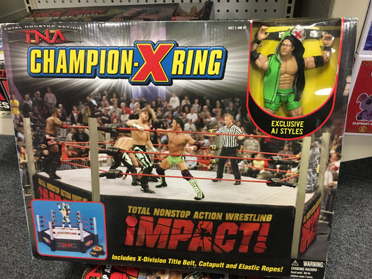 2006 TNA/Impact Wrestling Marvel Toys TNA Wrestling Impact! Champion-X Ring [With AJ Styles With Green Trunks]