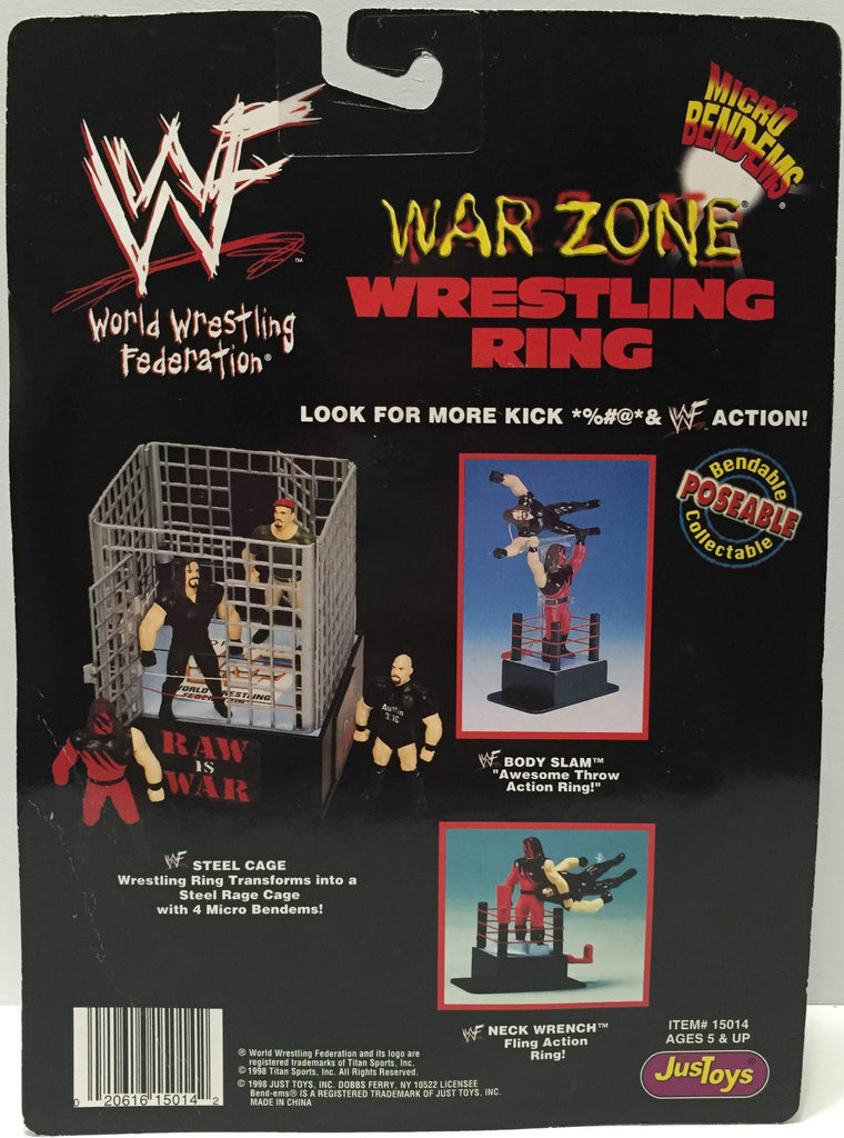 1998 WWF Just Toys Micro Bend-Ems War Zone Wrestling Ring The Interrogator & Stone Cold Steve Austin