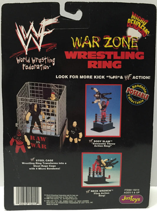 1998 WWF Just Toys Micro Bend-Ems War Zone Wrestling Ring The Interrogator & Stone Cold Steve Austin