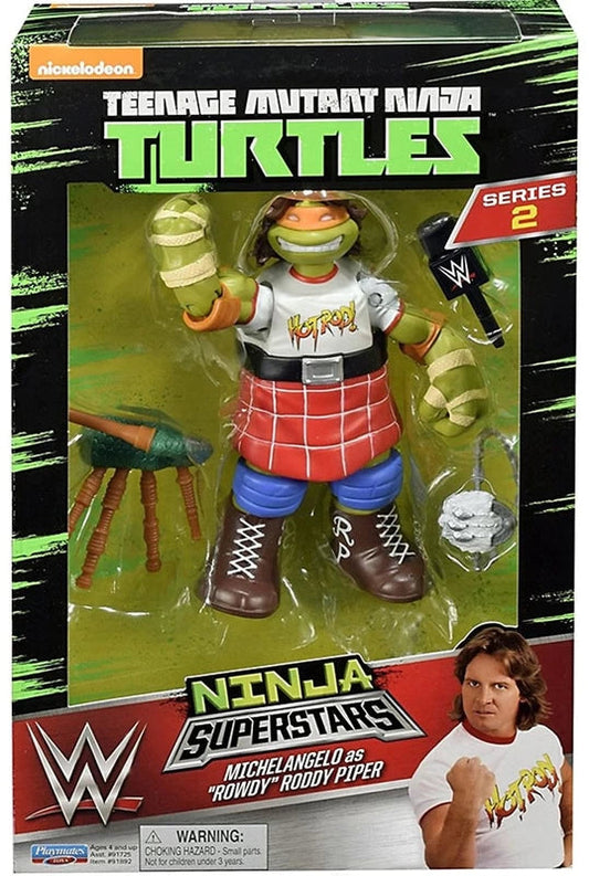 2017 Playmates Toys Teenage Mutant Ninja Turtles WWE Ninja Superstars Series 2 Michelangelo as Rowdy Roddy Piper
