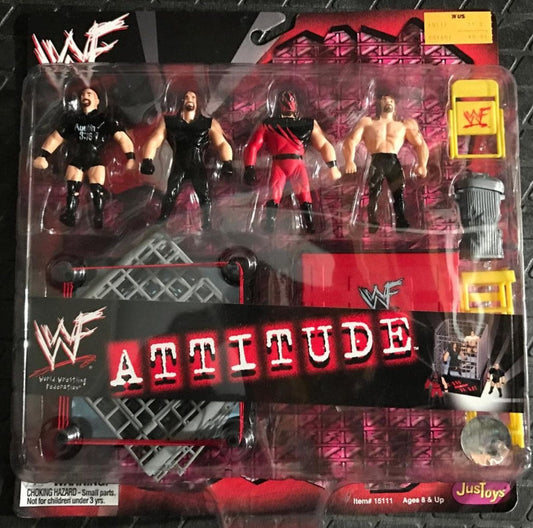 1998 WWF Just Toys Micro Bend-Ems Attitude Stone Cold Steve Austin [3:16 Shirt], Undertaker, Kane & Edge