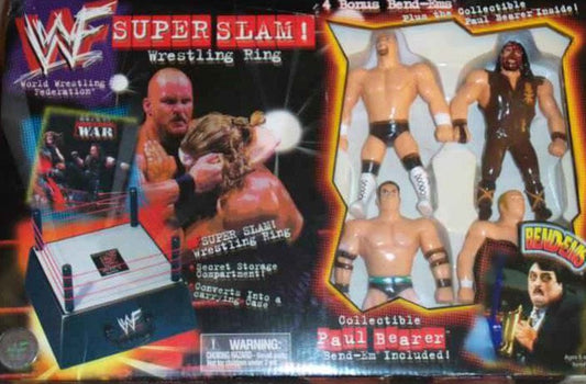 1999 WWF Just Toys Bend-Ems Super Slam! Wrestling Ring [With Paul Bearer, Stone Cold Steve Austin, Mankind, Rocky Maivia & Hunter Hearst-Helmsley]