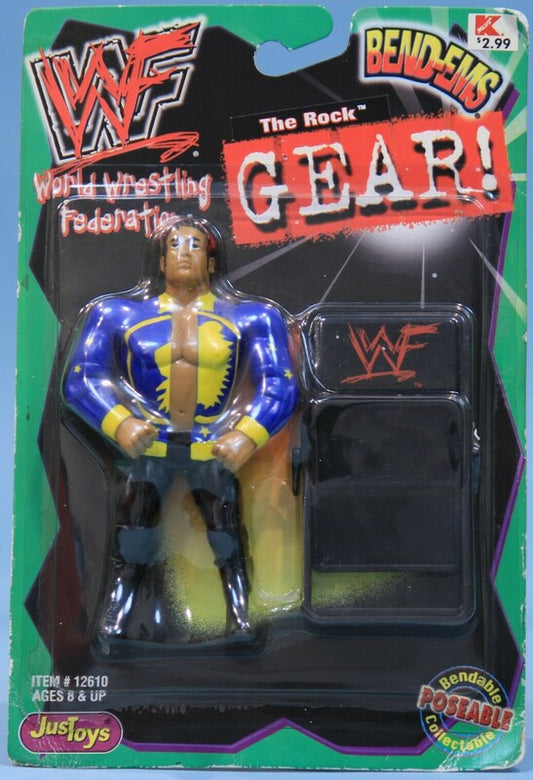 2000 WWF Just Toys Bend-Ems Gear! The Rock [With Blue & Yellow Shirt]