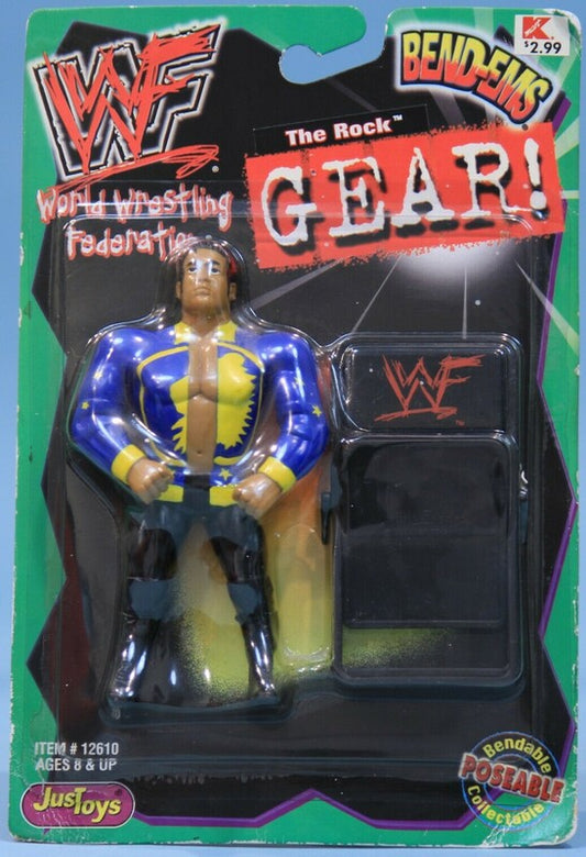 2000 WWF Just Toys Bend-Ems Gear! The Rock [With Blue & Yellow Shirt]