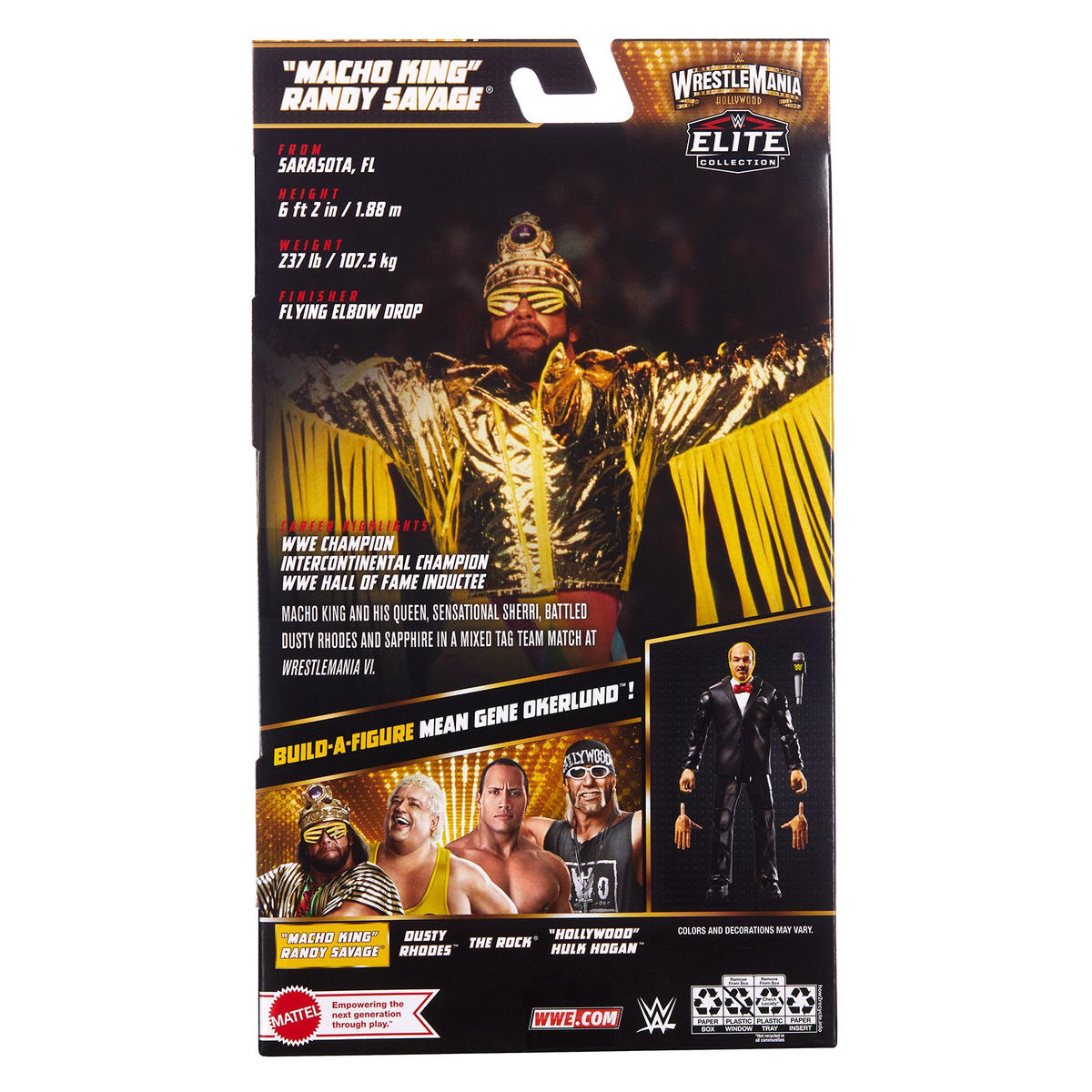 Mattel WWE Dusty Rhodes WrestleMania Elite Collection Action Figure with  Accessory & Mean Gene Okerlund Build-A-Figure Parts, 6-inch