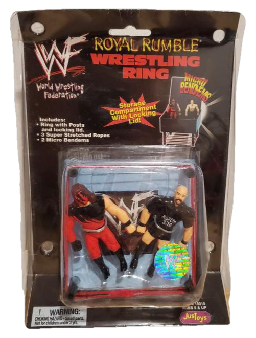 1998 WWF Just Toys Micro Bend-Ems Royal Rumble Wrestling Ring Kane & Stone Cold Steve Austin