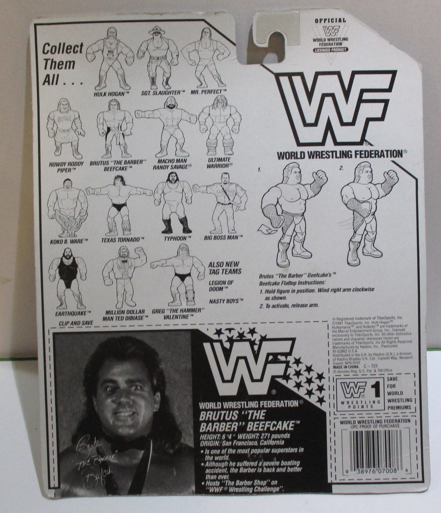 1992 WWF Hasbro Series 3 Brutus "The Barber" Beefcake with Beefcake Flattop!