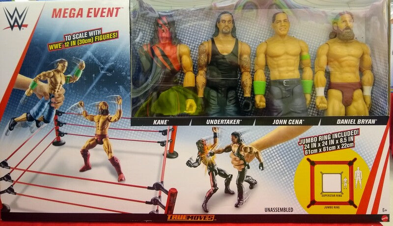 2018 WWE Mattel True Moves Wrestling Rings & Playsets: Mega Event [With Kane, Undertaker, John Cena & Daniel Bryan]