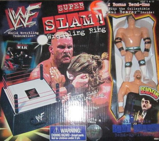 1999 WWF Just Toys Bend-Ems Super Slam! Wrestling Ring [With Paul Bearer, Rocky Maivia & Stone Cold Steve Austin]