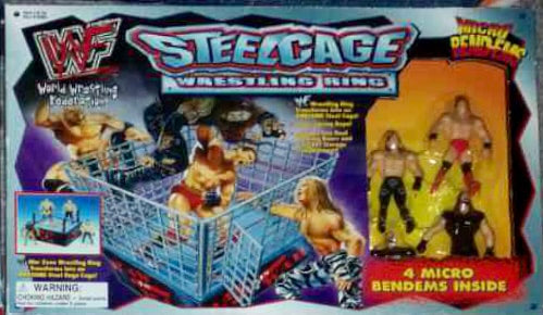 1998 WWF Just Toys Micro Bend-Ems Steel Cage Wrestling Ring [With Ken Shamrock, Shawn Michaels, Stone Cold Steve Austin & Undertaker]