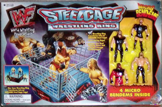 1998 WWF Just Toys Micro Bend-Ems Steel Cage Wrestling Ring [With Stone Cold Steve Austin, Undertaker, Kane & Edge]