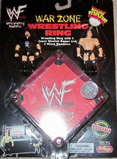 1998 WWF Just Toys Micro Bend-Ems War Zone Wrestling Ring Stone Cold Steve Austin & The Rock