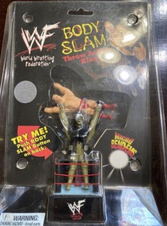 1998 WWF Just Toys Micro Bend-Ems Body Slam Throw Action Ring Goldust & Ken Shamrock