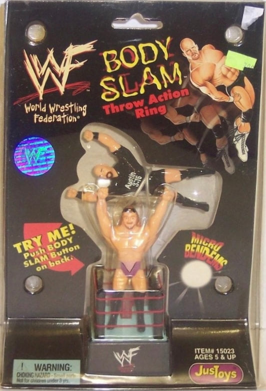 1998 WWF Just Toys Micro Bend-Ems Body Slam Throw Action Ring Val Venis & Stone Cold Steve Austin